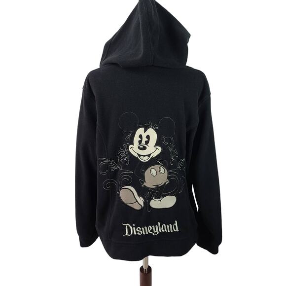 Mickey Mouse Disney Parks Black Applique Embroidered Zip Up Jacket Hoodie XL - Picture 1 of 4